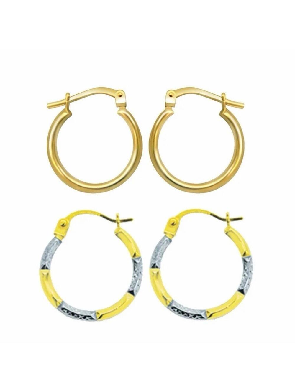 Brilliance Fine Jewelry 14K GP Sterling Silver Yellow & Tri Color Hoop Earrings